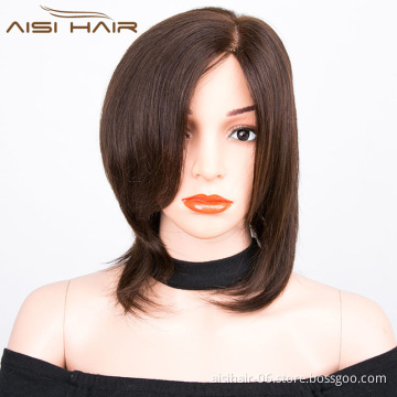 Aisi Hair Most Popular Brazilian  Human Hair Short Straight Brown Natural Wigs Silk Top Glueless Full Lace Wig